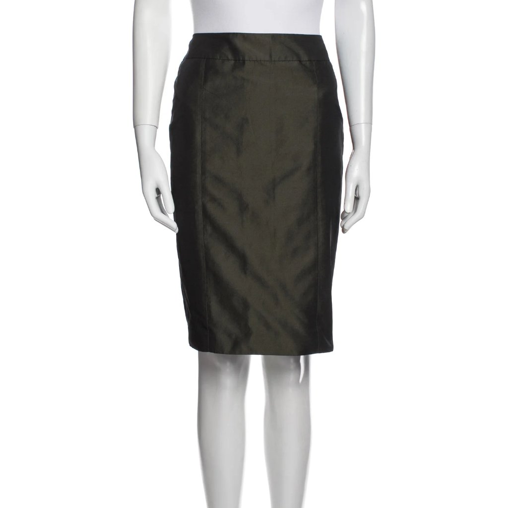 Lafayette 148 New York Petite Womens Green Lined Kick Pleat Zipper Skirt Size 6